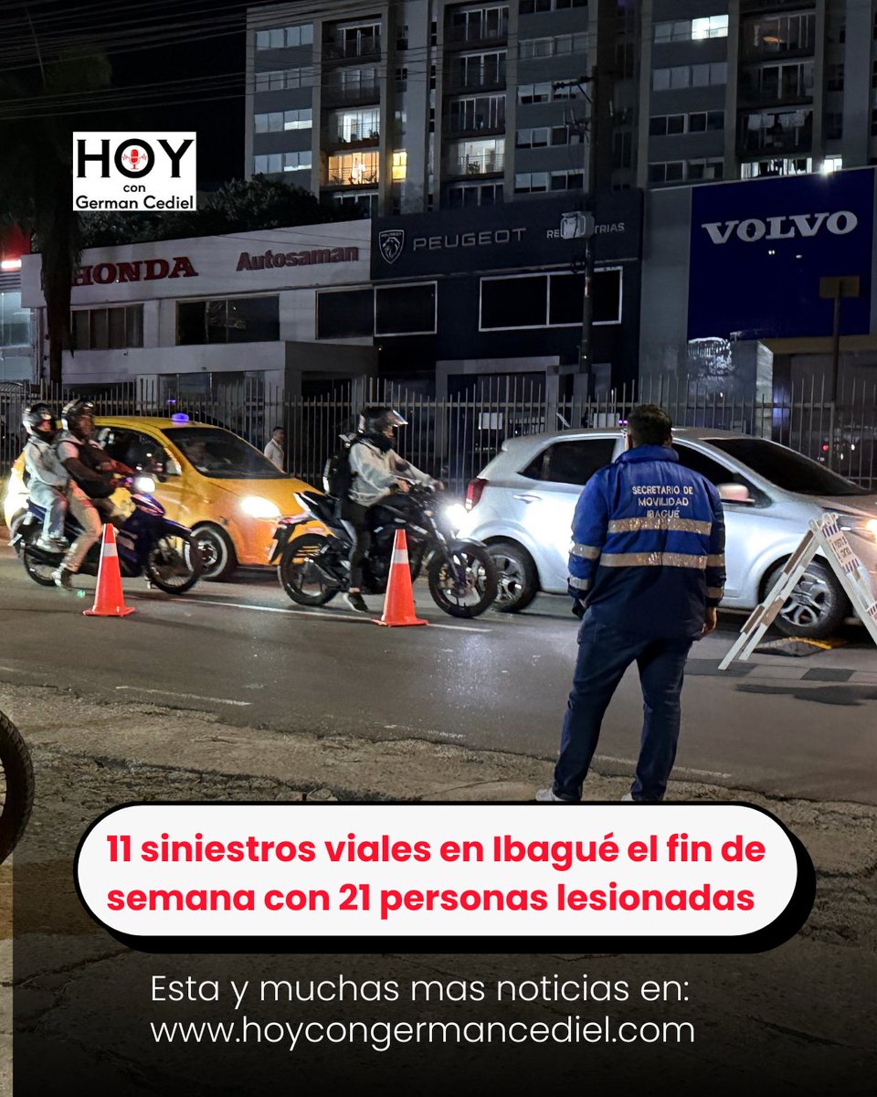 Un total de 11 siniestros viales en Ibagué el fin de semana con 21 personas lesionadas 
Léala completa en: hoycongermancediel.com/?p=51219