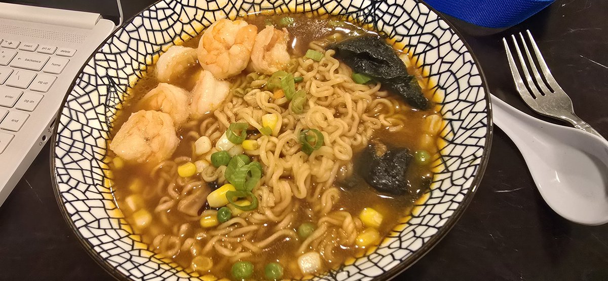 engineereddream's tweet image. Ramen for dinner, started with packaged and souped it up.