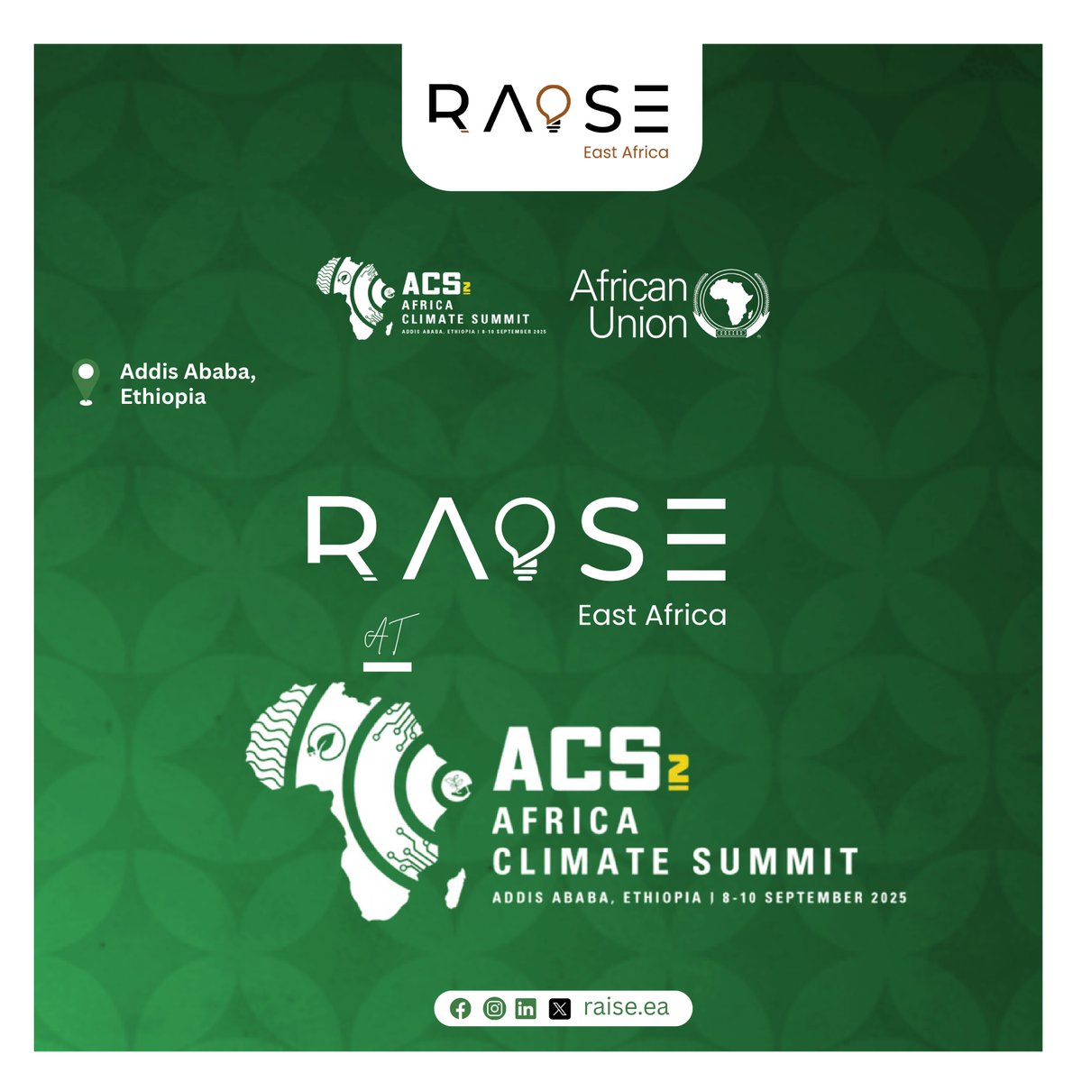 raise_ea's tweet image. The Second Africa Climate Summit officially kicked off today, taking place 8–10 Sep 2025 in Ethiopia.

RAISE East Africa is on the ground, actively advocating and engaging stakeholders on the crucial role of youth in driving climate action and shaping Africa’s resilient future.