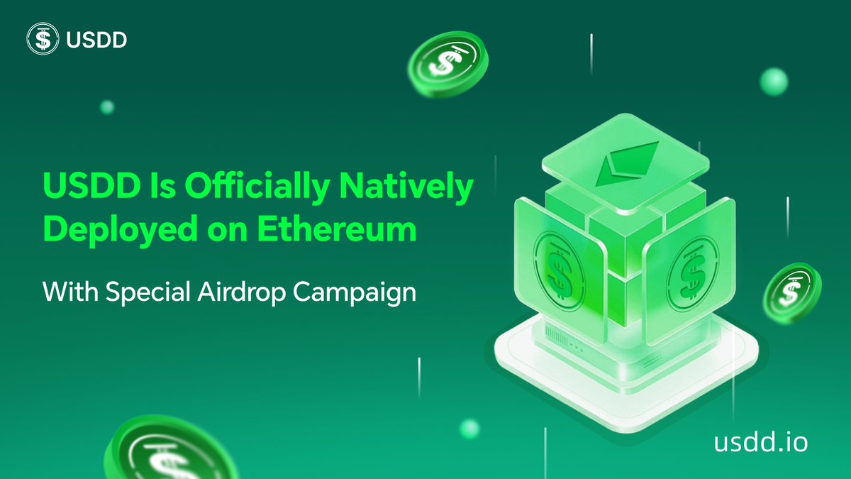 usddio's tweet image. 🚀 Big news: #USDD is now natively LIVE on Ethereum— with an Exclusive Airdrop launching soon! 🎁

A new era begins as #USDD expands beyond TRON, bringing stability &amp;amp; scalability to the largest smart contract ecosystem.

Here’s what’s coming your way:
💱 Zero-slippage swaps with…