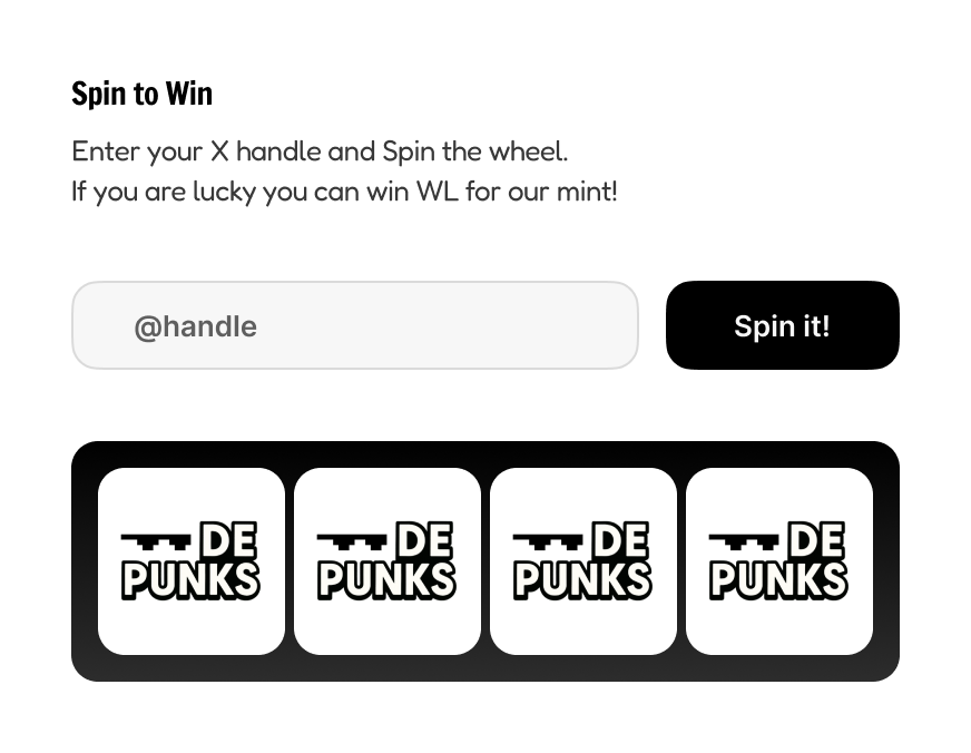 the wait is almost over

wallet checker and WL random spinner game is coming to our webpage

Follow us and put 🔔 ON