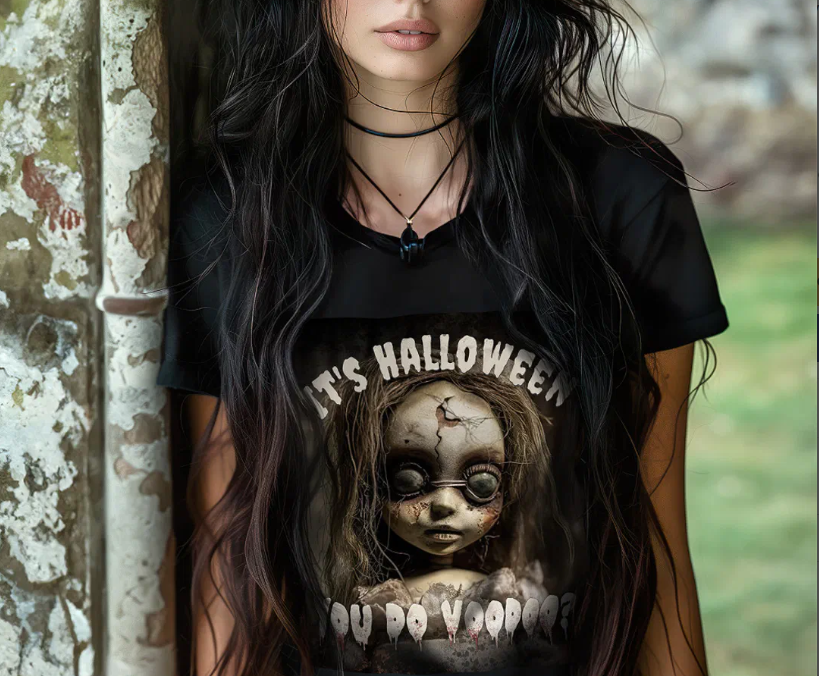This is another concept - wear a haunted doll tshirt.... It's Halloween You Do Voodoo Haunted Doll T-Shirt #zazzlemade Creepy Doll zazzle.com/its_halloween_… via <a href="/zazzle/">Zazzle Inc.</a> 
#halloween #tshirts #creepy #haunted #Doll