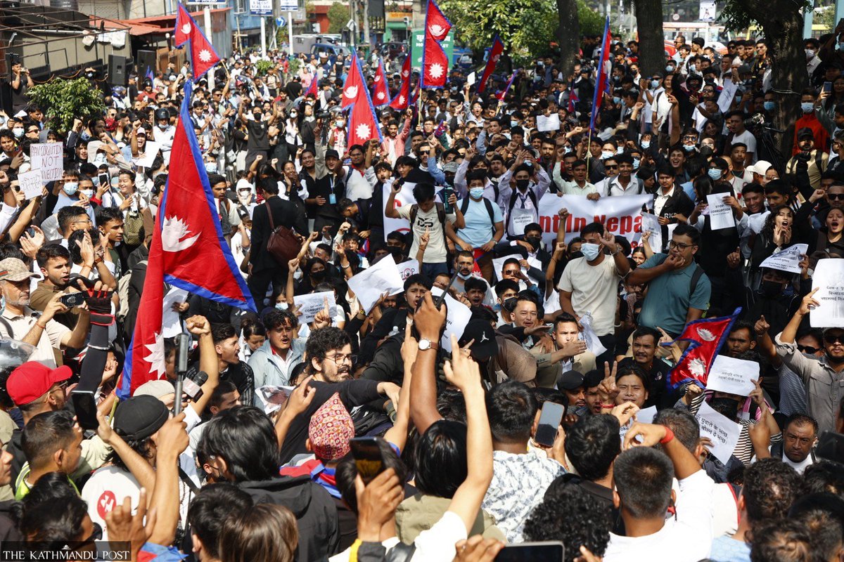Prexitjoshi's tweet photo. Sept 8, 2025 = Black Day in Nepal.
Govt banned 26 apps, then fired real bullets at students protesting corruption. 14+ dead, dozens injured. This isn’t law &amp; order — it’s murder. Gen-Z won’t forgive, won’t forget, won’t stop. ✊🔥
#BlackDayNepal #NepalProtests #GenZRevolt https://t.co/Ack4578Tdn