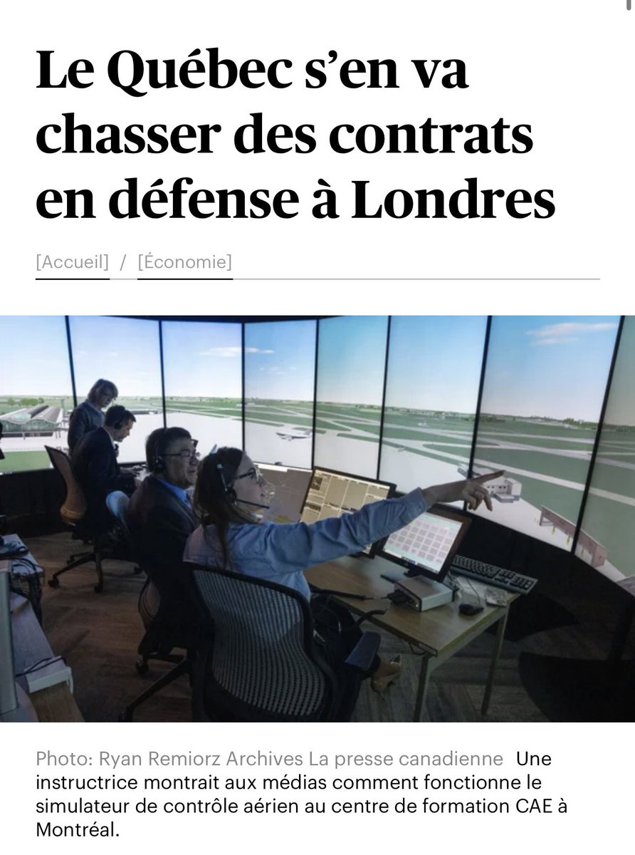 Très bonne nouvelle! 

« À l’heure où les contrats en défense se multiplient, le Québec compte bien s’imposer pour en décrocher. Une délégation d’entreprises d’ici s’apprête à s’envoler pour le Royaume-Uni, où se tiendra un grand salon de l’industrie cette semaine. <a href="/InvestQuebec/">InvestissementQuébec</a>,