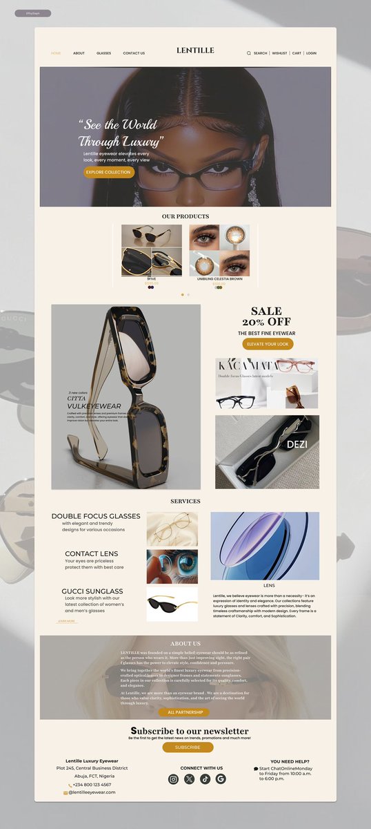 EffnySteph's tweet image. See the world through luxury 👓 Just designed this website concept for Lentille. As a UI/UX designer still growing, I’m excited to share my progress. 
 #ui/ux #uiuxdesign #effnysteph