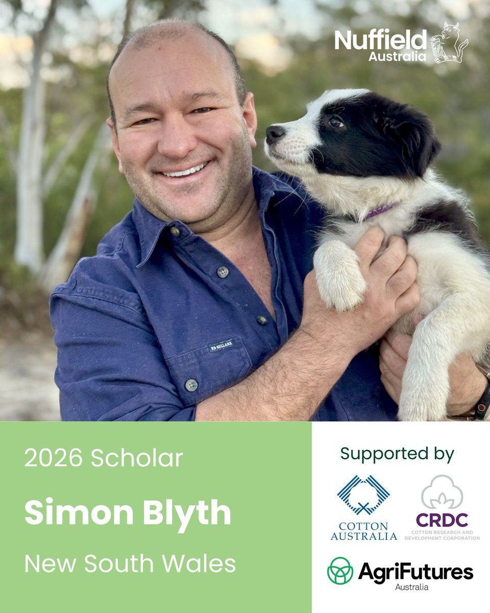 Simon Blyth from Delungra in NSW, is set to explore how the Internet of Things, AI, automation and robotics can unlock the next frontier of farming performance through a 2026 Nuffield scholarship supported by <a href="/CottonAustralia/">Cotton Australia</a>, @cottonresearch and <a href="/AgriFuturesAU/">AgriFutures Australia</a> #NuffieldAustralia