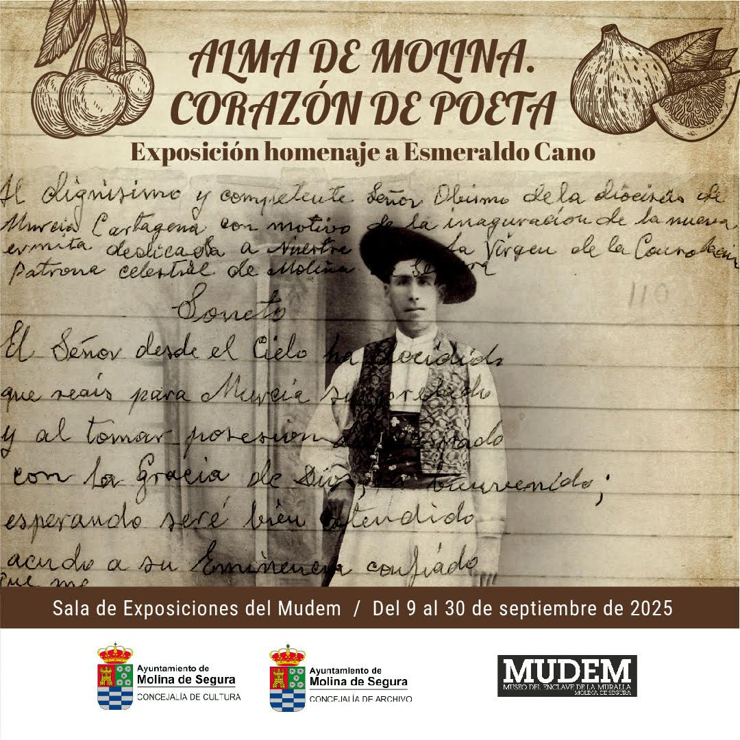 🖼️ La Sala de Exposiciones del MUDEM acoge la exposición ‘Alma de Molina, Corazón de poeta’, homenaje a Esmeraldo Cano, del 9 al 30 de septiembre.

🕗 El acto de inauguración de la exposición tiene lugar el martes 9 de septiembre, a las 20.00 horas, seguido de la presentación...