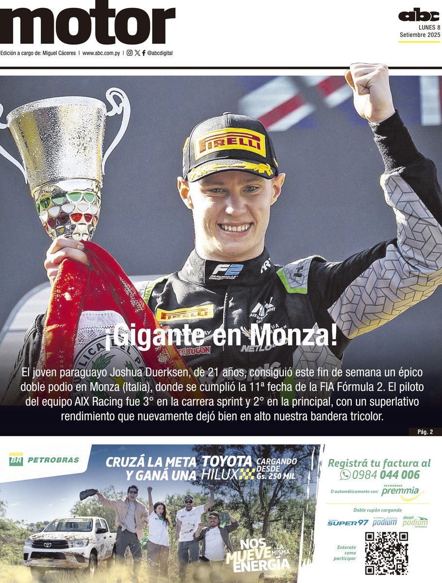 ABCDeportes's tweet image. ¡BUEN DÍA! 🇵🇾

Hoy, con la edición impresa de #ABCColor tenemos los suplementos deportivo y motor.

☝️ #ABCMundial: la Selección Paraguaya se enfrenta mañana a Perú en Lima, donde tienen la misión de romper una racha de 8 partidos sin ganar de visitante.

🏎️ En el deporte motor…