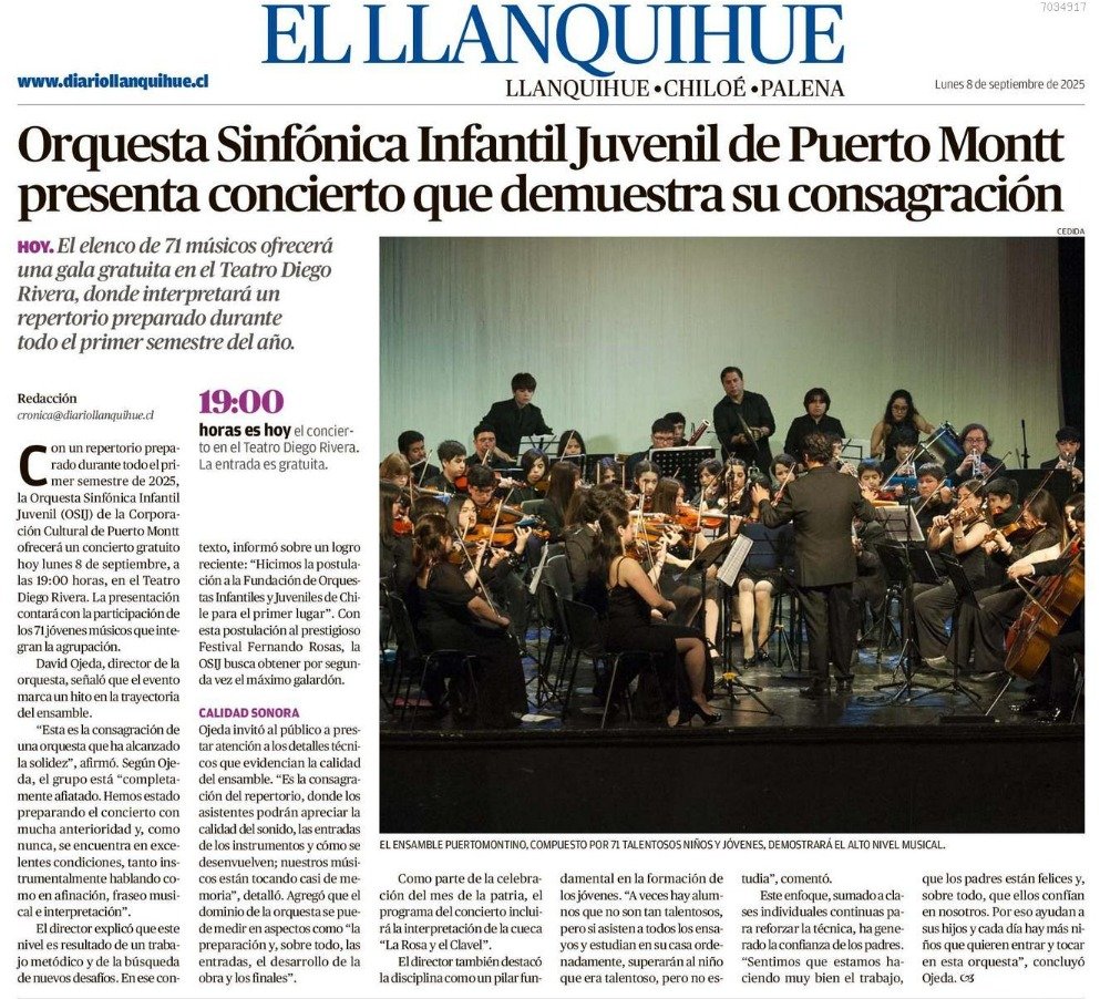 credlich7's tweet image. En el el Teatro Diego Rivera a las 19:00 hrs, OSIJ Puerto Montt, nuestra Sinfonica Infantil Juvenil de Puerto Montt #PuertoMontt