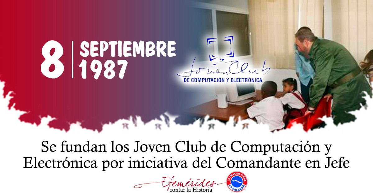 Hoy es el aniversario de los Joven Club, una idea visionaria de #Fidel que hizo accesible la computación para todos y abrió los caminos infinitos de la informática al pueblo. #100AñosConFidel