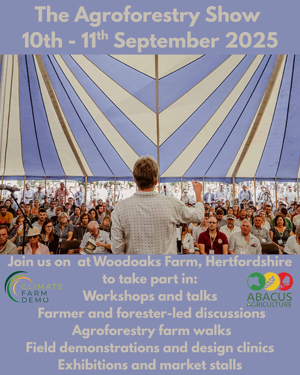 A final reminder to get your tickets for this year’s Agroforestry Show! Thanks to @soilassociation and <a href="/woodlandtrust/">WoodlandTrust</a> we look forward to meeting you all soon 🌳 #agroforestryshow #climatefarmdemo #FarmingUK #NatureFriendlyFarming #FarmWildlife
#Agroecology #Agroforestry