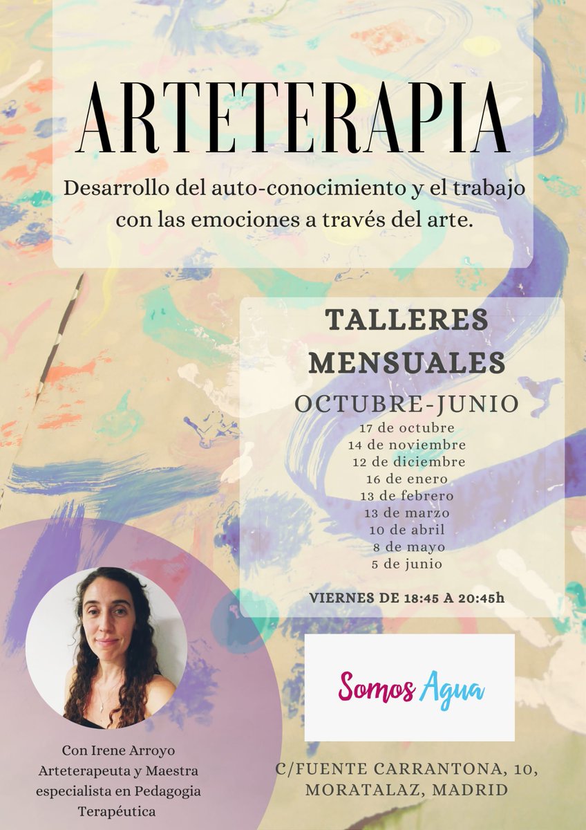 Tenemos nueva actividad este año en #SomosAgua #ARTETERAPIA donde a través del #arte contribuimos al #bienestaremocional y la mejora de la #saludmental de las personas que deseen apuntarse de #moratalaz Si te interesa puedes ampliar información AQUÍ: somosaguaproyecto.blogspot.com/2025/08/tempor…