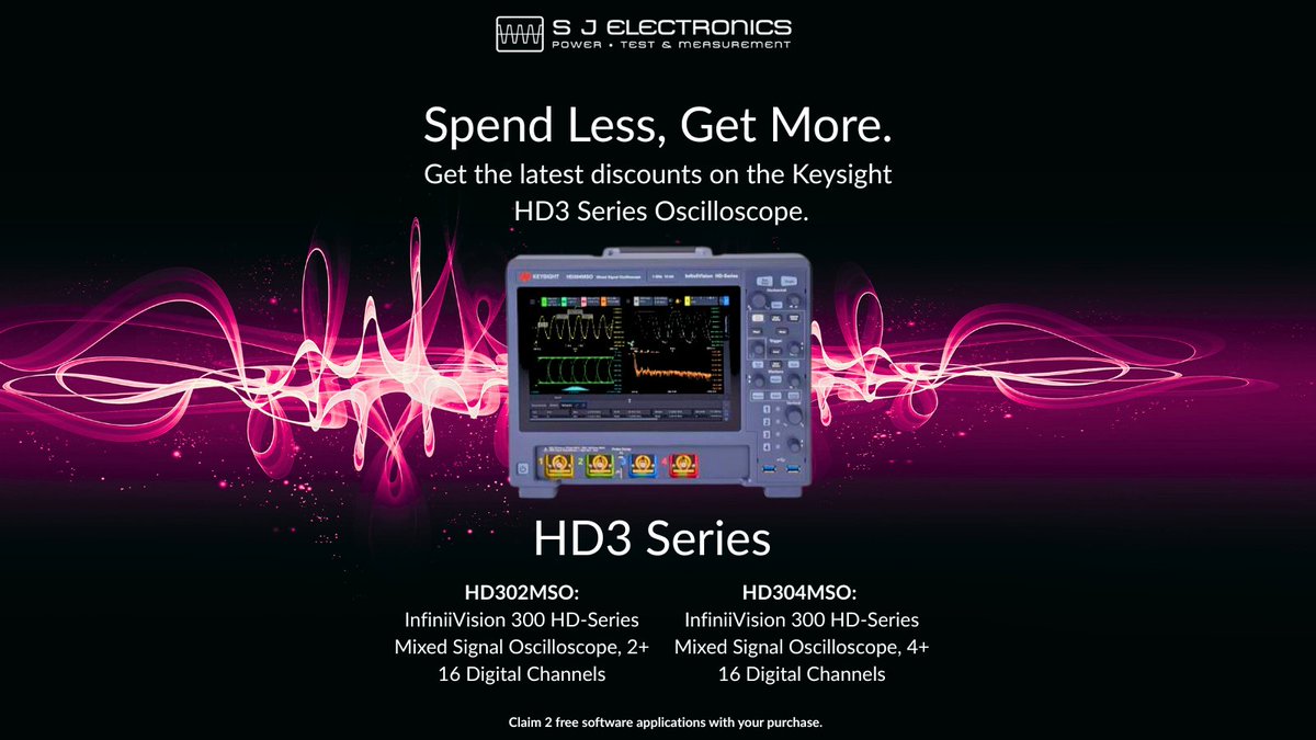 SJElectronics's tweet photo. Spend Less, Get More with our latest discounts on the Keysight HD3 Series Oscilloscope.

With every purchase of the HD302MSO or HD304MSO, you can claim 2 Free software applications.

Visit our website now to see more on our promotion: https://t.co/dqiQWWMNlu https://t.co/zddmMEsYCS