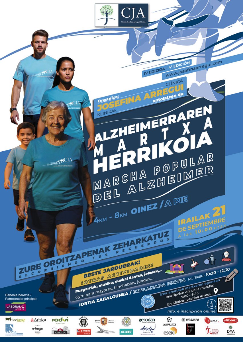 🙌🏼Clínica Josefina Arreguik antolatutako IV. Alzheimer Ibilaldi Herrikoiak irailean 21ean egingo da Altsasun, Alzheimeraren Nazioarteko Egunarekin bat eginez.

Jarduera fisikoa, musika eta tailerrak familia osoarentzat.

Izen-emateak 09/20ra arte irekita: josefinaarregui.com/eu/noticias-eu…