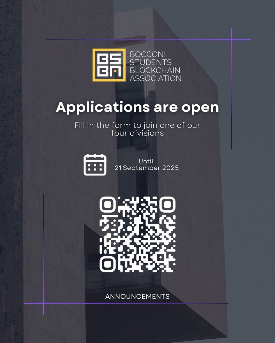 Applications to BSBA are now open!

We are welcoming new members to join our association and contribute to the development of our initiatives in the blockchain space.

🗓 Applications close on 21 September 2025
 👉 Apply through the link in bio or scan the QR Code