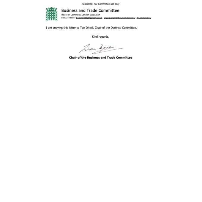 Liam Byrne MP (@liambyrnemp) on Twitter photo In June, <a href="/CommonsBTC/">Business and Trade Committee</a> wrote to the Government with recommendations for its Defence Industrial Strategy.
We hope to see these recommendations included in the strategy publishing today. Ministers will deliver a statement on this in the House of Commons this afternoon.
Read our In June, <a href="/CommonsBTC/">Business and Trade Committee</a> wrote to the Government with recommendations for its Defence Industrial Strategy.
We hope to see these recommendations included in the strategy publishing today. Ministers will deliver a statement on this in the House of Commons this afternoon.
Read our