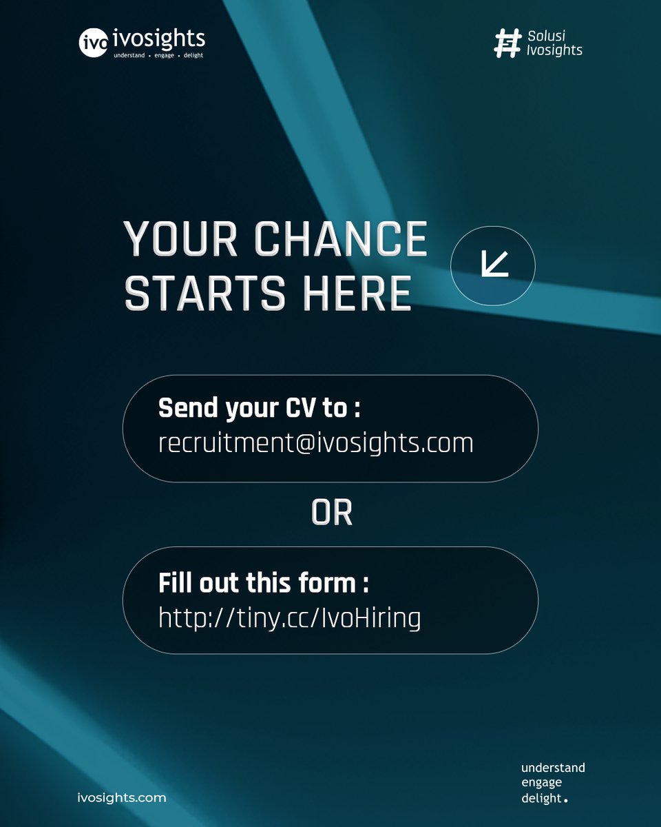 ivosights's tweet image. OPEN HIRING! Ivosights lagi cari talenta terbaik buat join tim kami
Posisi yang tersedia:

👉 Sr. Accounting &amp;amp; Finance
👉 AR Collection
👉 Sr. Business Development
👉 Staff Data Reporting BPO
📩 Apply: recruitment@ivosights.com / tiny.cc/IvoHiring

#Ivosights #OpenHiring