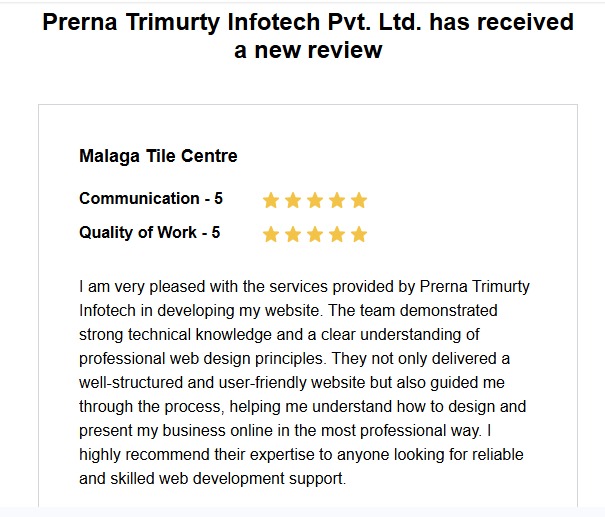 ptiwebtech's tweet image. 𝐑𝐞𝐜𝐞𝐢𝐯𝐢𝐧𝐠 𝐟𝐞𝐞𝐝𝐛𝐚𝐜𝐤 𝐢𝐬 𝐚𝐥𝐰𝐚𝐲𝐬 𝐯𝐚𝐥𝐮𝐚𝐛𝐥𝐞 — but receiving it from 𝐚 𝐫𝐞𝐬𝐩𝐞𝐜𝐭𝐞𝐝 𝐢𝐧𝐝𝐮𝐬𝐭𝐫𝐲 𝐥𝐞𝐚𝐝𝐞𝐫 𝐥𝐢𝐤𝐞 𝐌𝐚𝐥𝐚𝐠𝐚 𝐓𝐢𝐥𝐞 𝐂𝐞𝐧𝐭𝐫𝐞✨

#ptiwebtech #shopifypartners #clientfeedback #happyclient #feedback #customerreview