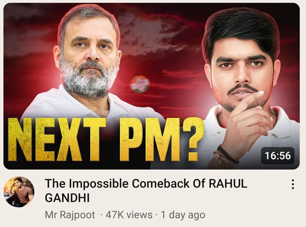gemsofbabus_'s tweet image. &amp;gt;New YouTube accounts popping up
&amp;gt;Previous videos: 2-3k views max
&amp;gt;Rahul Gandhi videos: Lakhs of views 

Now Insta &amp;amp; YT feed = Rahul everywhere. Interesting, isn’t it? 🤔
