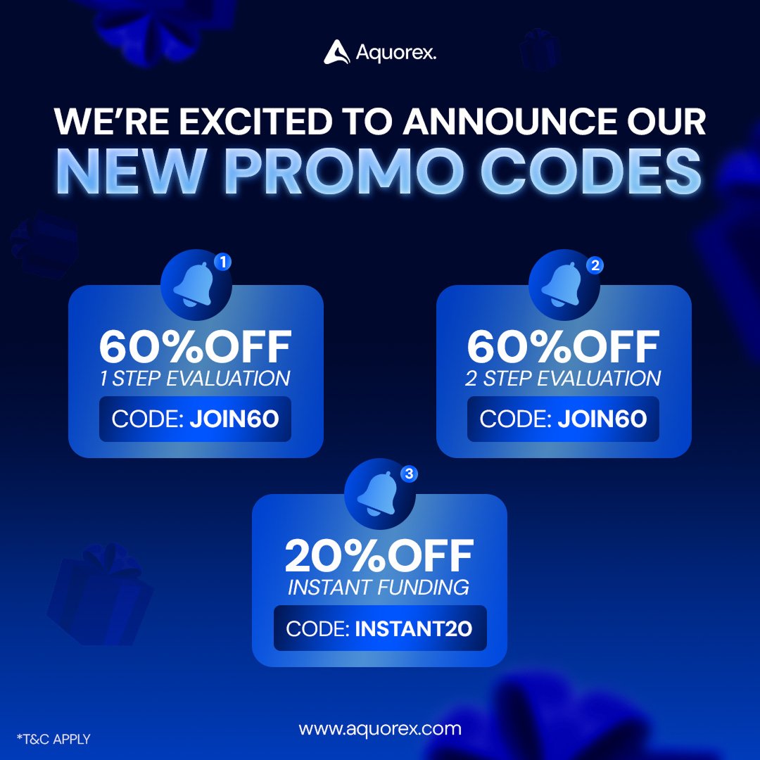 Malekfx1155's tweet image. Fam  Aquorex just made it easier for us traders!
I got the codes for you:

🔑 60% OFF 1 Step &amp;amp; 2 Step Evaluations → JOIN60
🔑 20% OFF Instant Funding → INSTANT20

I’m sharing this so nobody in my circle misses out.
Don’t sleep on it ⏳🔥

#Aquorex #TradersCommunity
