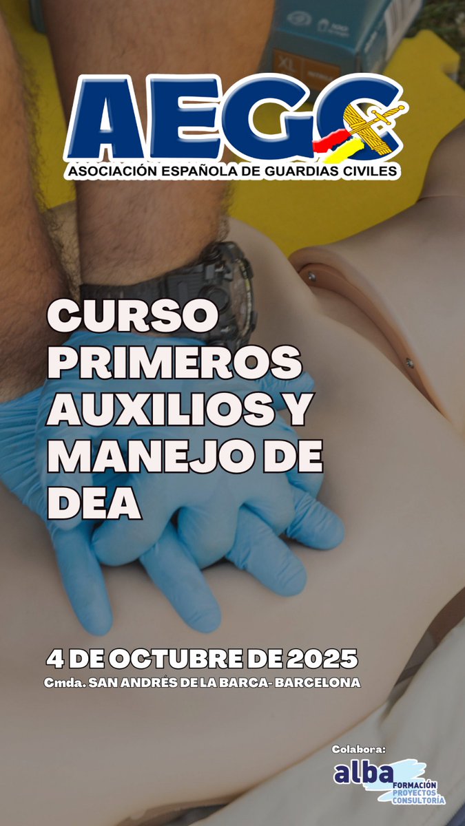 🚑CURSO PRIMEROS AUXILIOS Y MANEJO DE DEA, CON DIPLOMA!!

Formación útil para el servicio diario. Nunca sabemos que nos vamos a encontrar.

🧑🏻‍⚕️Formación presencial en BARCELONA impartida por profesionales.

De la mano de <a href="/AEGCFormacion/">AEGC Formación</a> , la mejor formación.

⚔️🇦 🇪 🇬 🇨 🇪🇸