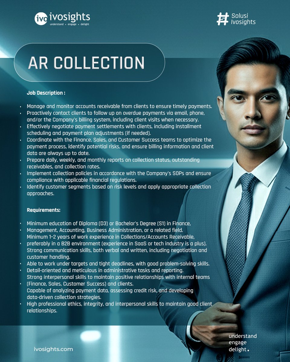 ivosights's tweet image. OPEN HIRING!
Ivosights lagi cari talenta terbaik buat join tim kami

Posisi yang tersedia:
👉 Sr. Accounting &amp;amp; Finance
👉 AR Collection
👉 Sr. Business Development
👉 Staff Data Reporting BPO

📩 Apply: recruitment@ivosights.com / tiny.cc/IvoHiring

#Ivosights #OpenHiring
