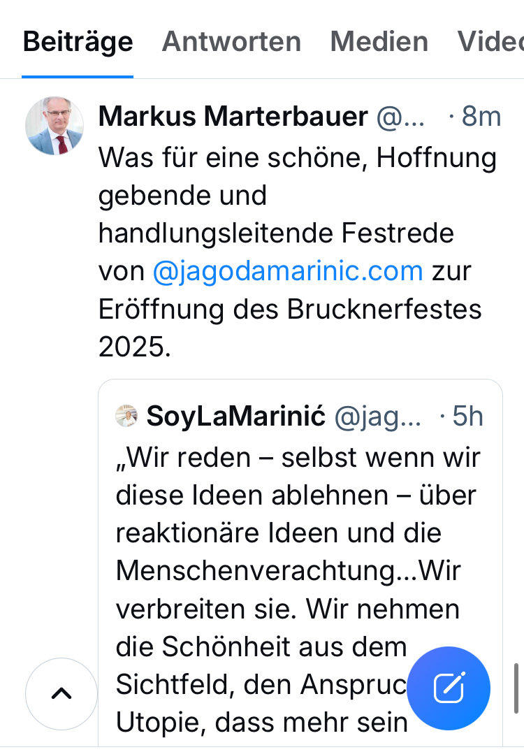 jagodamarinic's tweet photo. Der österreichische Finanzminister haben soeben meine Festrede für das Brucknerfest als schön und handlungsleitend beschrieben und geteilt - ich stelle mir so etwas gerade in Deutschland vor, dass politisch verantwortliche lesen, mitreden und mitteilen. https://t.co/sYUBsRdzGC