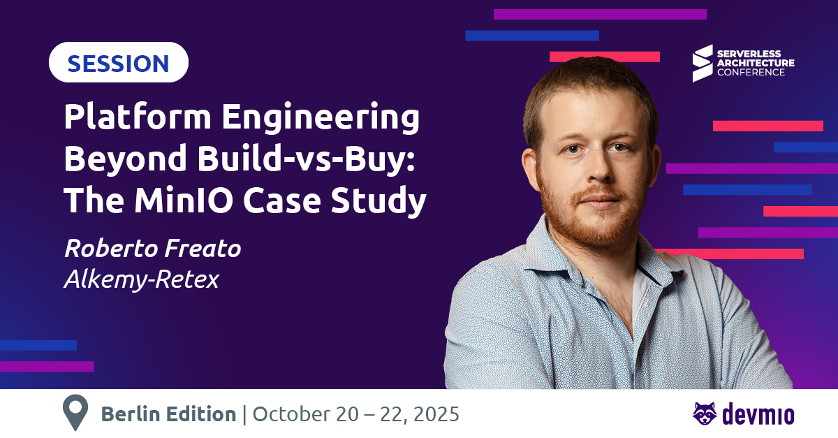 serverlesscon's tweet image. 🚀 Build vs. Buy in Platform Engineering?
Join Roberto Freato at #ServerlessArchitectureConference Berlin for a MinIO case study on storage, governance & avoiding lock-in.
📅 Oct 21 | 10:15
👉 serverless-architecture.io/berlin/
🔗 serverless-architecture.io/serverless-eng…