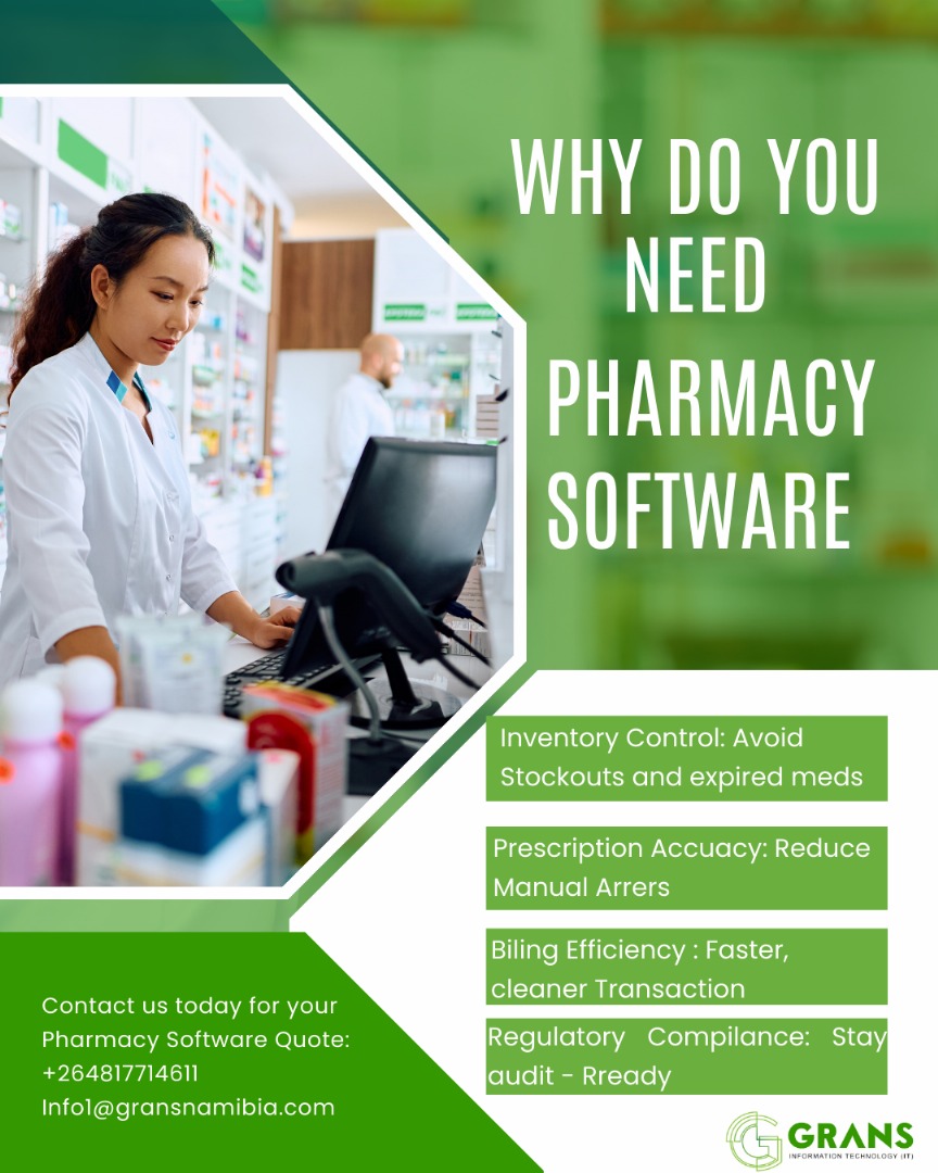 gransnamibia's tweet photo. Pharmacy software that works as hard as you do.  
Avoid stockouts, reduce errors, and stay audit-ready—Grans has you covered.  
📞 +264817714611 | ✉️ info@gransnamibia.com  

PharmacySolutions #NamibiaTech #GransIT #HealthInnovation https://t.co/ECVGudJLyM