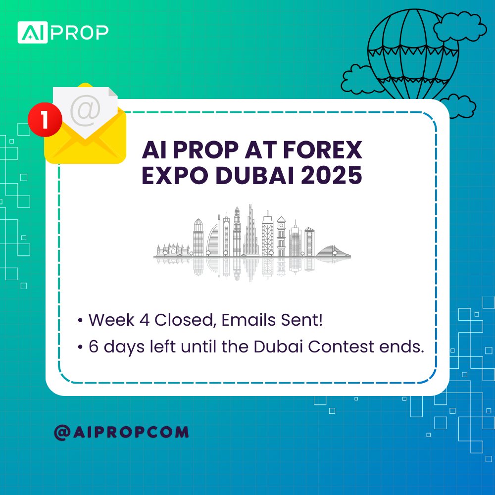 AipropCom's tweet image. ✅ Week 4 Closed

📩 Emails sent - follow instructions to claim

⏳ 6 days left → Dubai Contest finale

🔥 Last chance for rewards &amp;amp; $15K Dubai Trip!

👉 Don’t miss out: bitly.li/bSZR

#AIProp #PropFirm #FinalWeek #DubaiContest #MMO #F2E