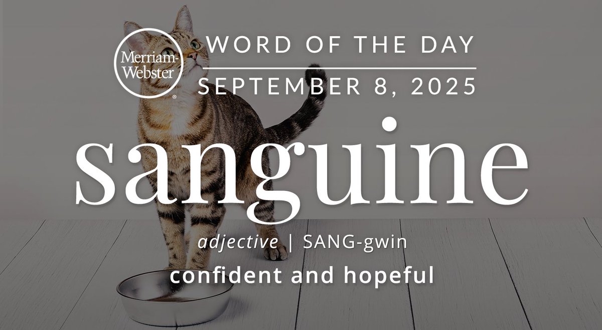 MerriamWebster's tweet image. The #WordOfTheDay is ‘sanguine.’ 
ow.ly/S5ku50WRYm1