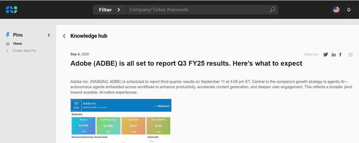 Adobe (ADBE) is scheduled to report third-quarter results on September 11 after the closing bell. <a href="/Adobe/">Adobe</a> 
#adobe #earnings #ADBE #design #Software 

app.asai.alphastreet.io/test-drive/kno…