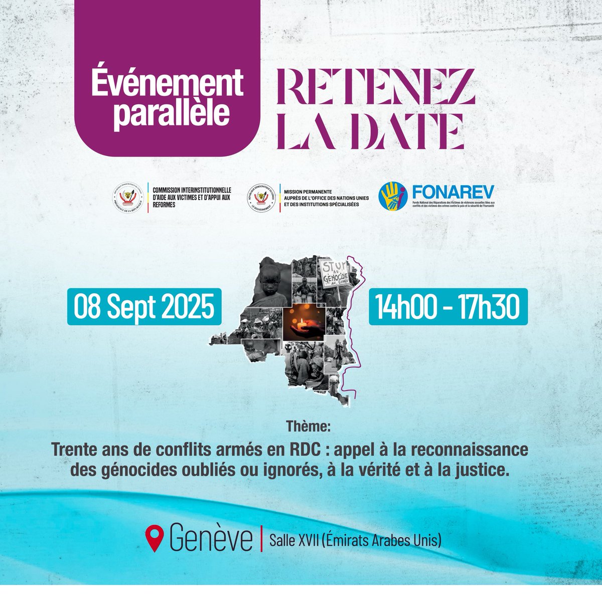 📢 En direct de Genève ! 🌍

Ne manquez pas notre Conférence de haut niveau sur les 30 ans de conflits en RDC et le plaidoyer pour la reconnaissance internationale des génocides oubliés.

📺 En direct sur YouTube via ce lien : youtube.com/live/K-6OMZEzW…

➡️ Rejoignez-nous en live