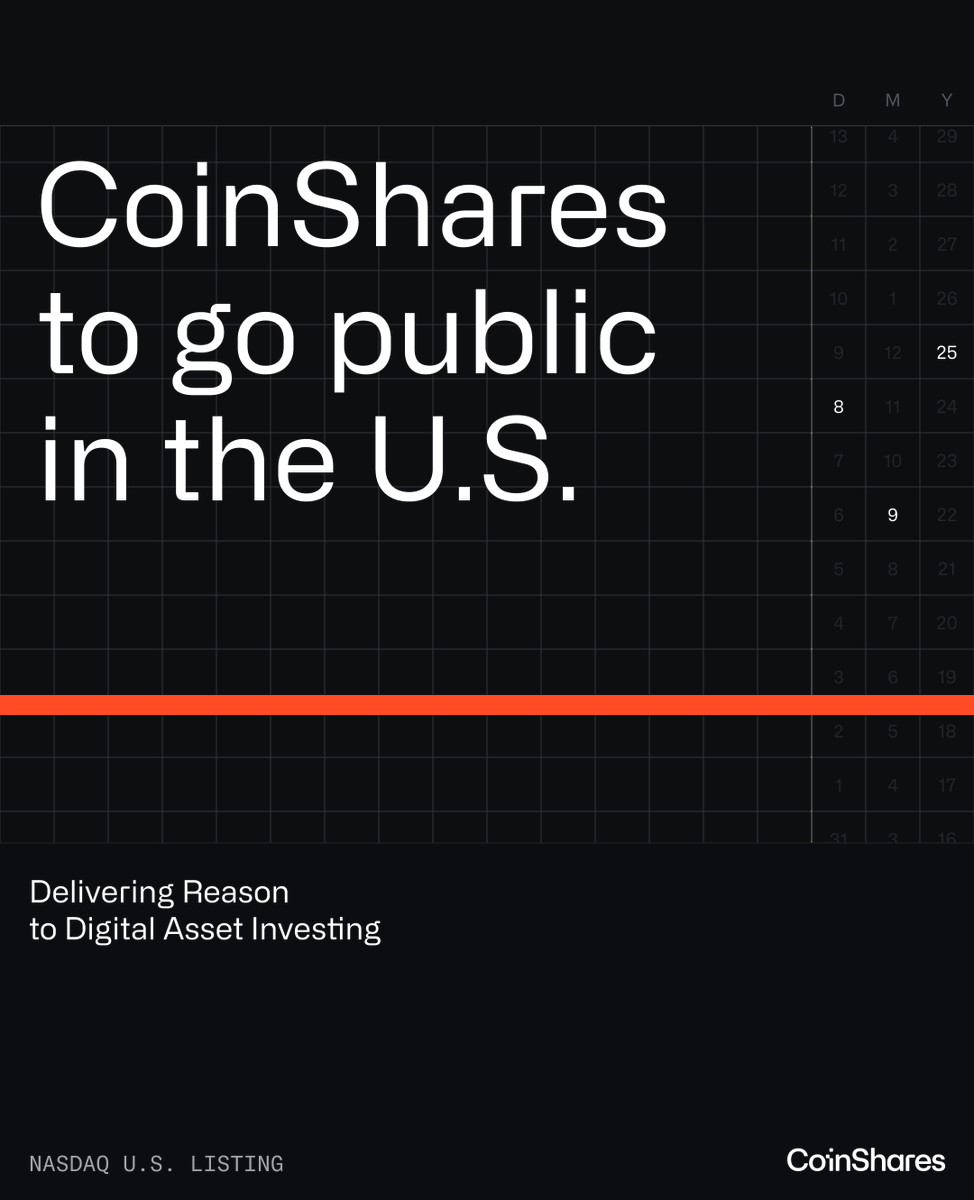 CoinSharesCo's tweet photo. BIG NEWS: CoinShares → NASDAQ US
We're going public in the U.S. via business combination with Vine Hill ($VCIC).

$1.2B pre-money valuation.
Expected to be one of the largest publicly traded digital asset managers globally.

Transaction subject to customary closing conditions & regulatory approvals.

This is expected to open direct U.S. investor access to our global growth story.

More details: https://t.co/7HxU1IihCM