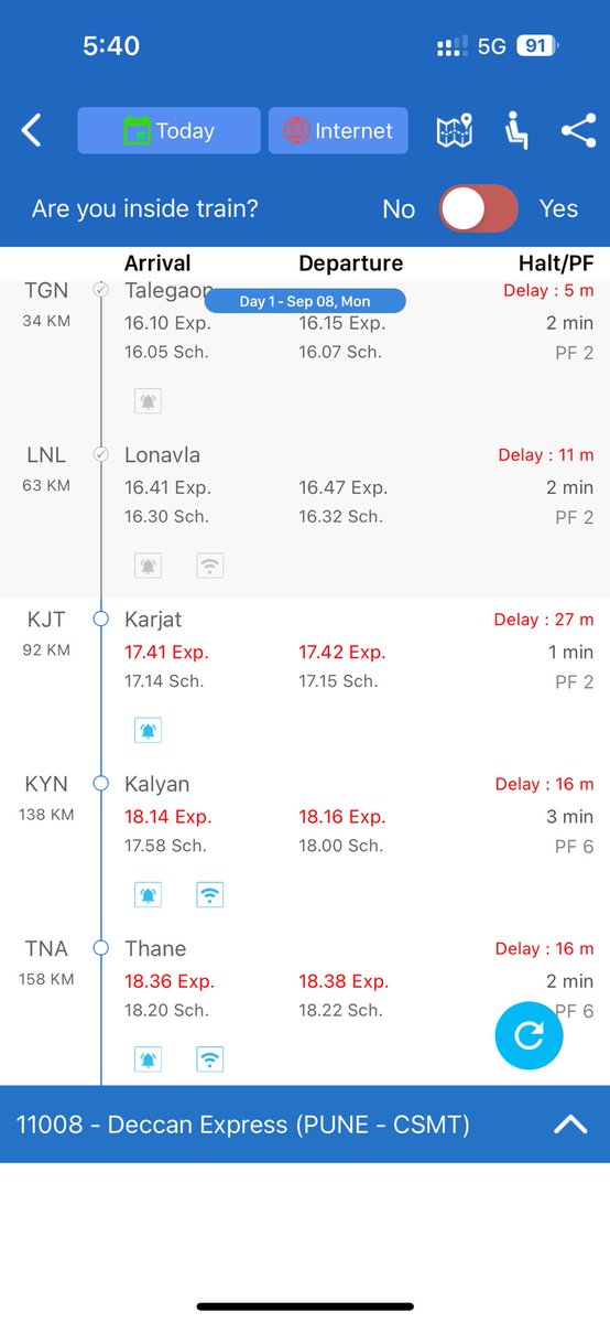 informmayuresh's tweet photo. Again 11008 Deccan Express delayed and so 17:33 Karjat CSMT local is on hold to pass mail express. https://t.co/mi5dLN0zWc