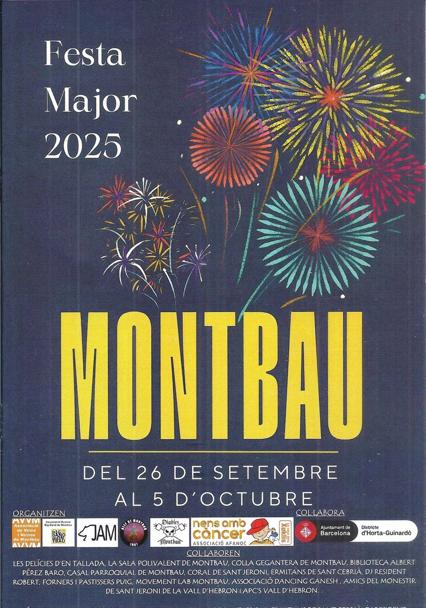 Tornem amb el programa d'activitats de la Festa Major de Montbau 2025. Ja el teniu disponible als comerços del barri i el podeu descarregar a la nostre web. 🎉🎆🎸🥘🥳
veinsmontbau.org
