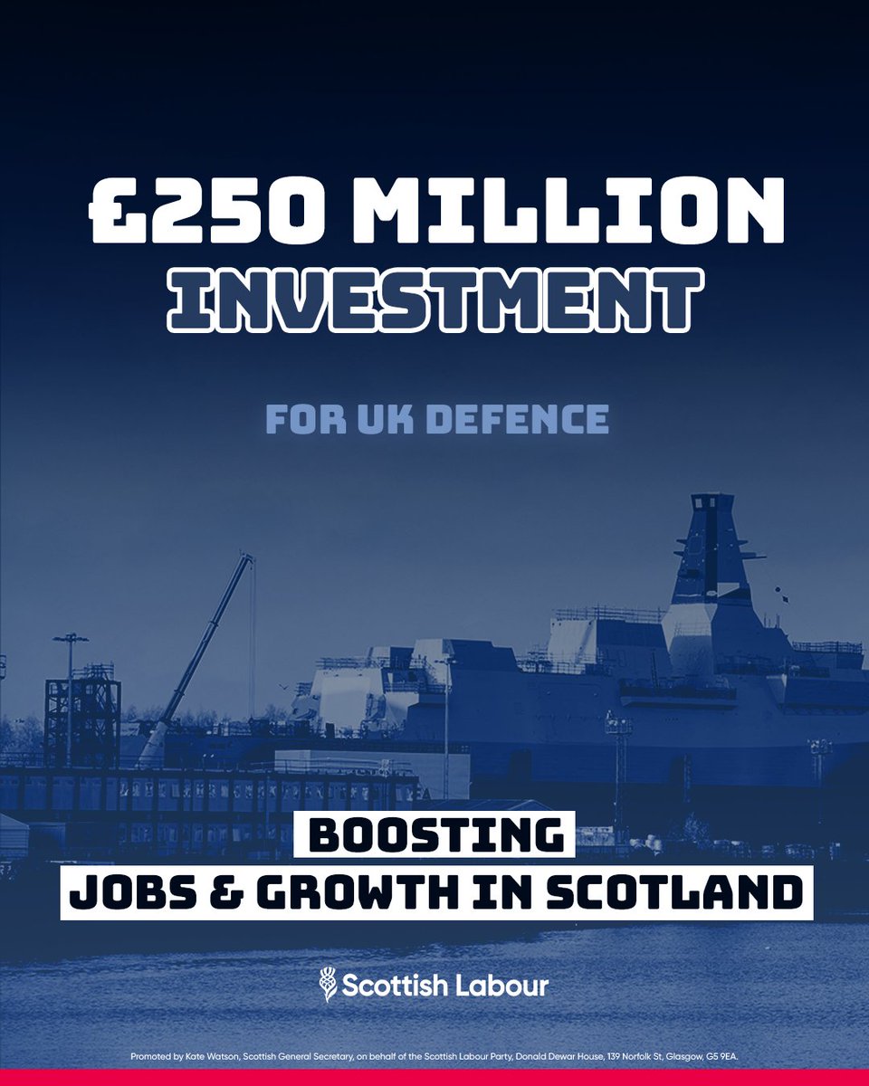 💥 £250m UK Defence Growth Deal.
⚓ Scotland at the heart of shipbuilding.
🚀 Driving space &amp; maritime innovation.
💼 Creating high-skilled jobs across our communities.

Labour is delivering for Scotland. 

📰Read more: heraldscotland.com/news/25447369.…
