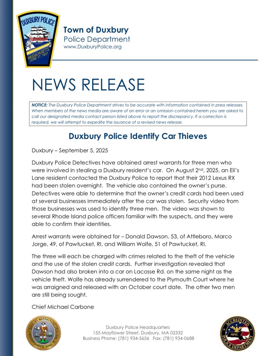 News Release: Car Theft