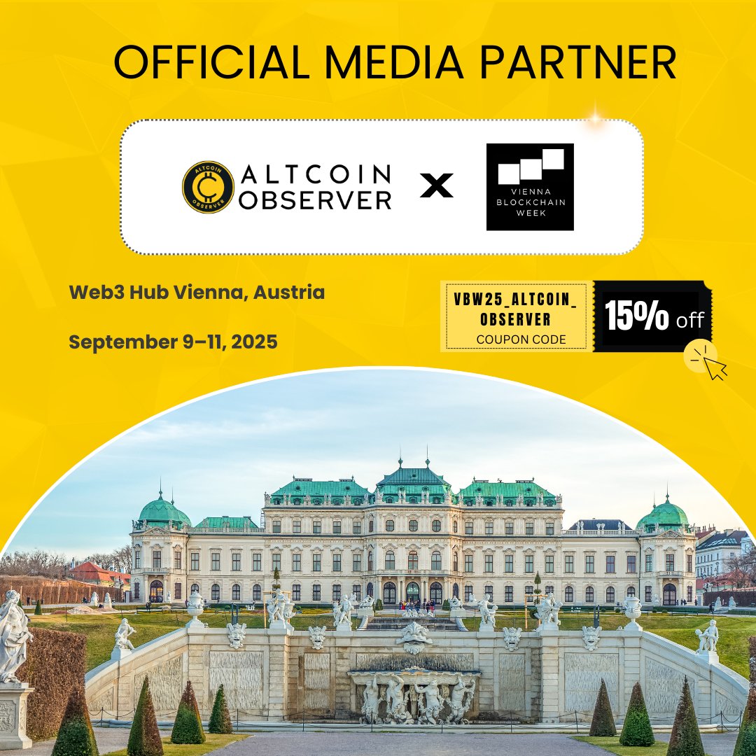 AltcoinObserve's tweet photo. 🚀 ViennaBlockchain Week 2025 is back! Powered by @DLTAustria
📍 Vienna, Sept 9–11, 2025
🎟️ 15% OFF with code: VBW25_Altcoin_Observer
💥 Limited tickets, big energy → https://t.co/P8kjojbBv4
👉@AltcoinObserve is proud to be the official media partner of #ViennaBlockchainWeek 2025!
To read the full story, click HERE:
https://t.co/4AhzafvBhD
#VBW2025 #Blockchain #AltcoinObserver