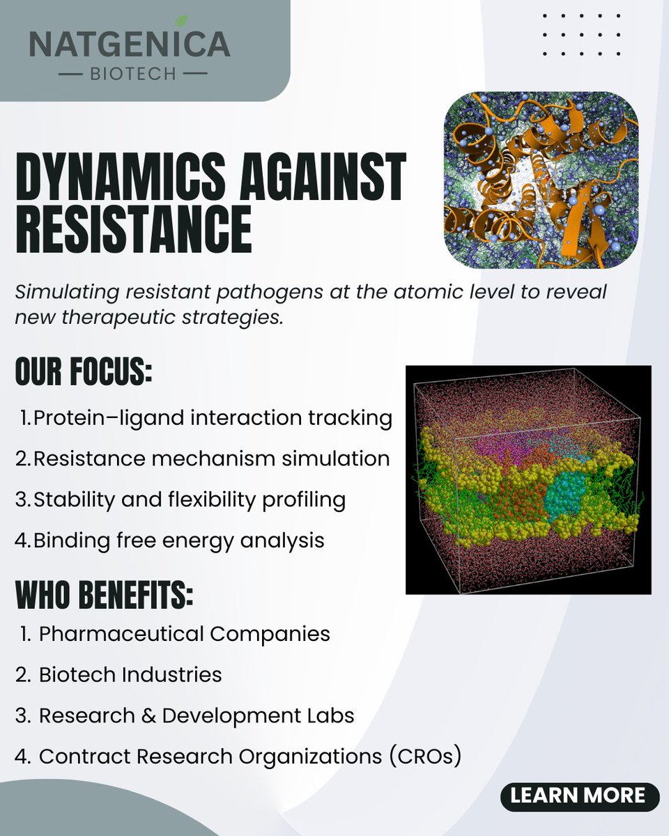 🧬 “Dynamics Against Resistance” – Fighting pathogens at the atomic level!
.
📩 DM us to collaborate or learn more.
👉 Follow @natgenicabiotech for the latest biotech insights and breakthroughs.
.
#natgenicabiotech #medicine #Biotechnology #moleculardynamics #molecularbiology