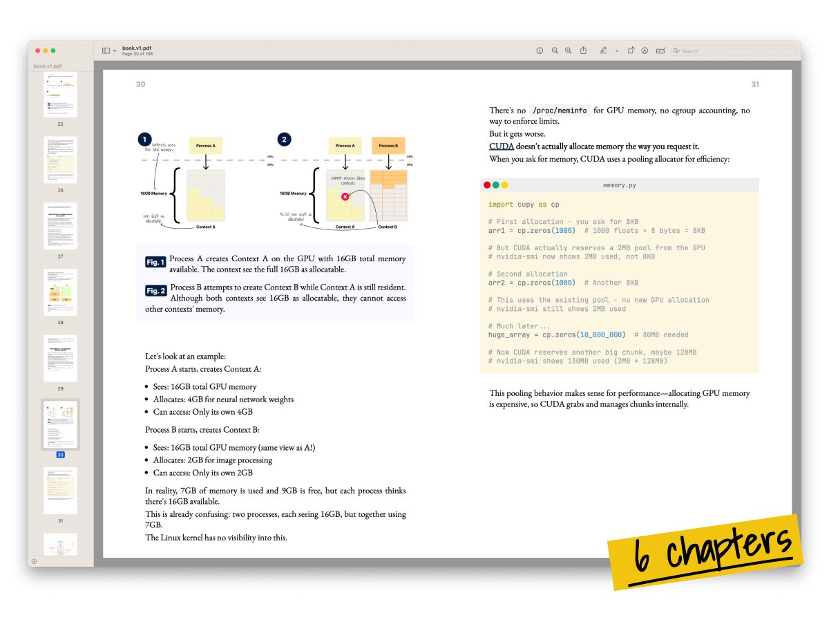 danielepolencic's tweet image. 🚀📕 The GPU + Kubernetes book is finally here. After six months of rabbit holes, I finally understood why this problem was so hard.

When I started, I thought GPUs were just fancy parallel processors. Mount the device, set some resource limits, and done. Then I learned that GPUs…