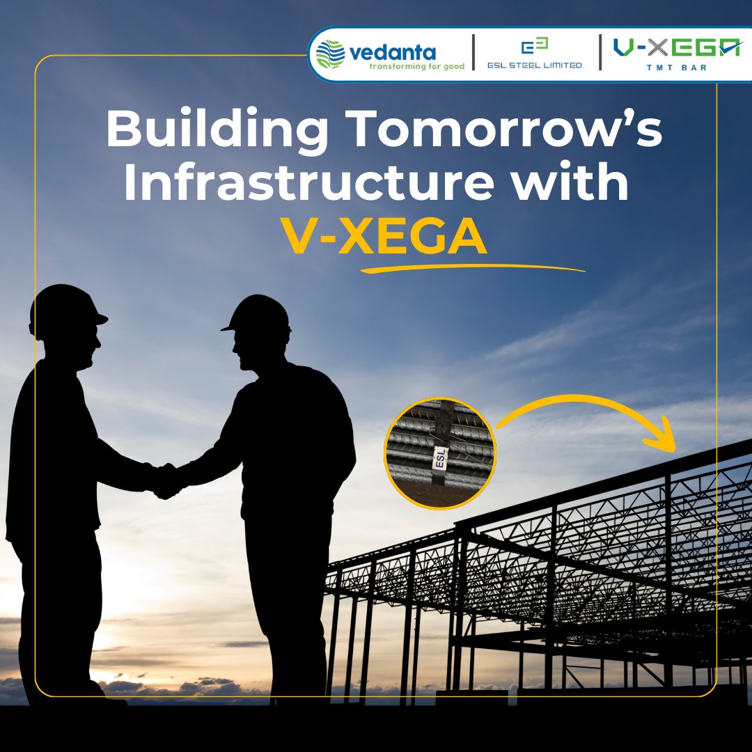 ESLSteelLimited's tweet image. Steel isn’t just a material; its vision made real. At #ESLSteelLimited, our V-Xega TMT bars form the backbone of tomorrow’s bridges, homes, and skylines. Stronger steel, stronger nation.

#VXEGA #SteelForGenerations #BuildingTomorrow #TransformingForGood #DeshKiZarooratonKeLiye