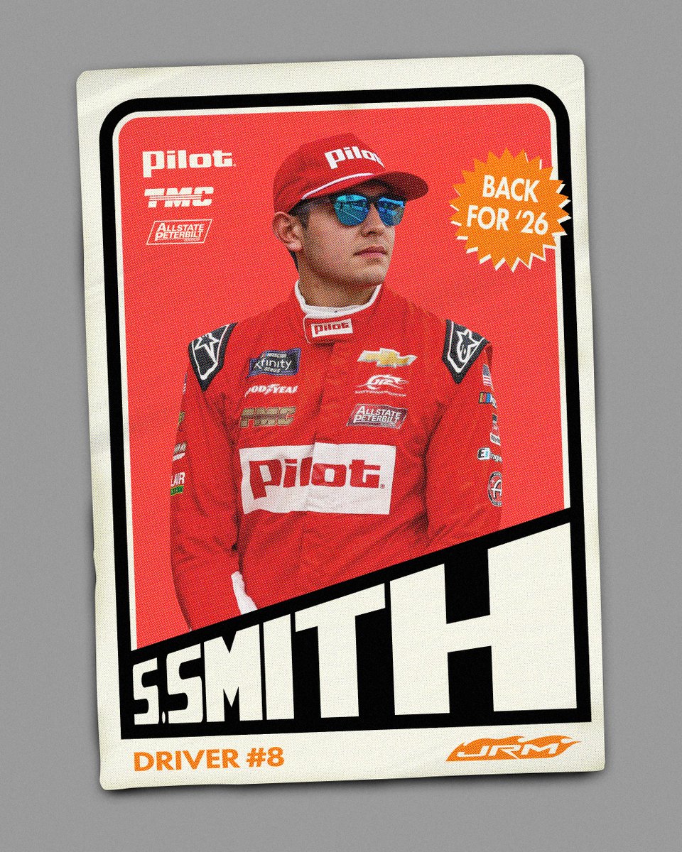 JRMotorsports's tweet image. Signed, Sealed, and ready to Deliver in ‘26.

@sammysmithSS returns to JR Motorsports in 2026 with backing from @PilotFlyingJ , @TMCTRANS , and @PeterbiltGroup .

Read more: jrmracing.com/2025/09/08/sam…