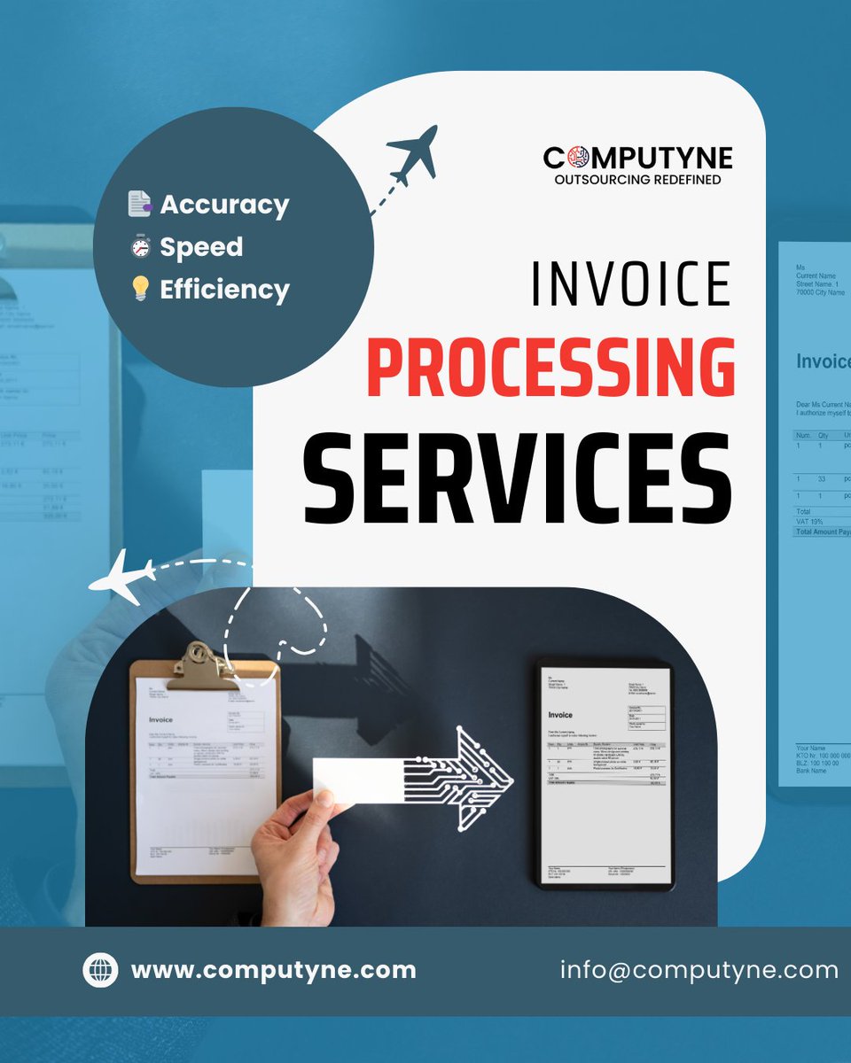 computyne's tweet image. 📑 Accuracy
⏱️ Speed
💡 Efficiency
Computyne’s invoice processing services reduce errors, ensure compliance, and cut operational costs. Focus on growth—leave the paperwork to us!
Email: info@computyne.com 
Web Address: computyne.com
#InvoiceProcessing #FinancialService