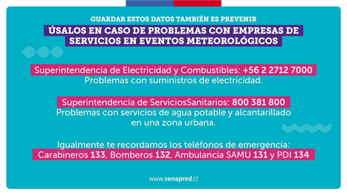 En caso de problemas con empresas de servicios básicos durante emergencias, comunícate a los siguientes números: