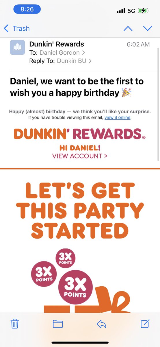 GordonDanielP's tweet photo. Thanks so much @dunkindonuts, but you weren’t the first to wish me a happy birthday, @Starbucks beat you by a day :)
More importantly they still give a birthday drink instead of 3x points on spending
#HappyBirthdayToMe https://t.co/tfCMp48ahq