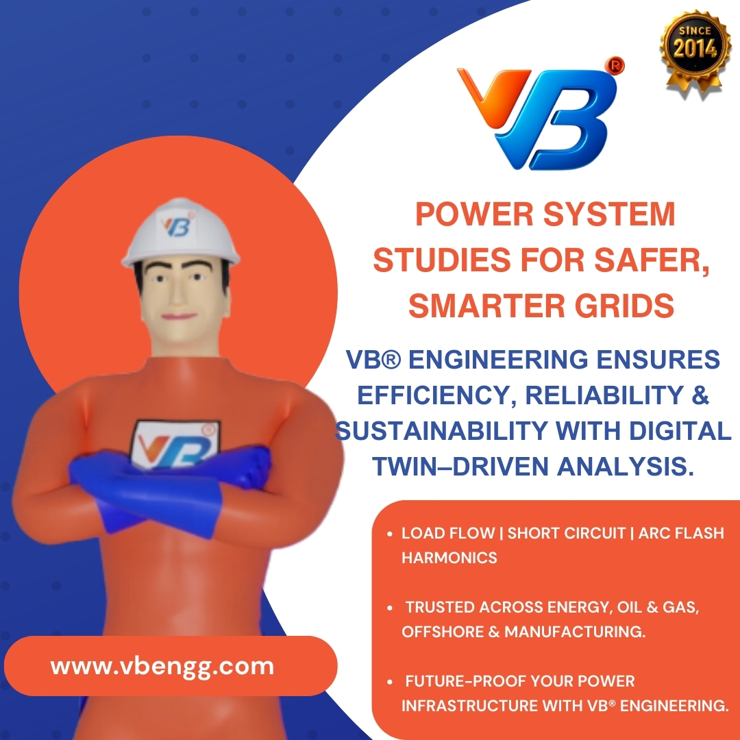VBengineering's tweet image. Power System Studies with VB® Engineering
Smarter, safer & sustainable networks using digital twins + ETAP, DigSILENT & PSCAD.
Optimize efficiency, safety & reliability.
Core: Load Flow, Short Circuit
vbengg.com/power-system-s…
#PowerSystemStudies #GridReliability #vbengineering