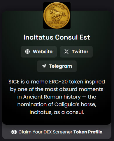 Incitatus Consul Est (@incitatuscoin) on Twitter photo DexScreener Socials Updated $ICE 📈🔥
dexscreener.com/ethereum/0x9d4… DexScreener Socials Updated $ICE 📈🔥
dexscreener.com/ethereum/0x9d4…