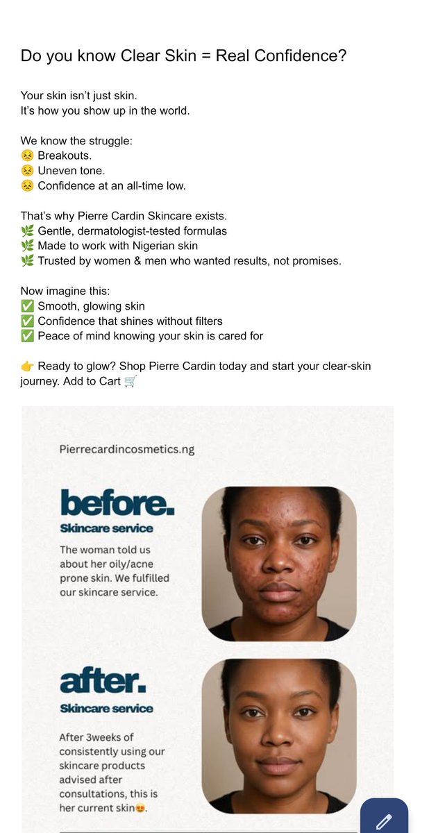 timzjnr's tweet image. Day 1 🙂‍↔️😊.
Rate my work out of 10
Before( first image), After (second image)
#copywriting #copywritingchallenge #30dayscopywritingchallenge #freelance #freelancers #skincare