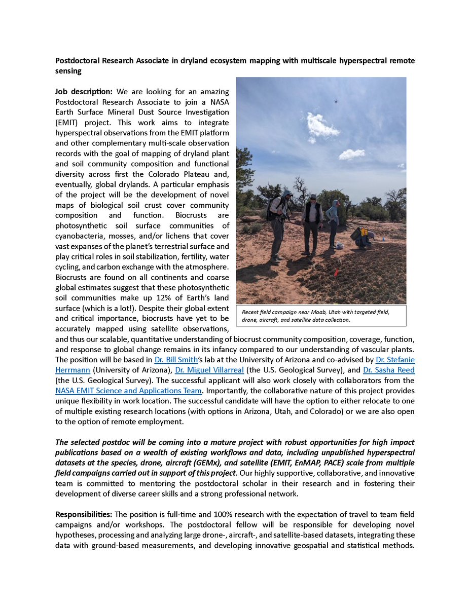 📢📢We are looking for a postdoc to join a <a href="/NASA/">NASA</a> Earth Surface Mineral Dust Source Investigation (EMIT) project!! Please see the attached job ad and help us share widely!! <a href="/UASNRE/">UA School of Natural Resources and the Environment</a> <a href="/USGS/">USGS</a> <a href="/NASAEarth/">NASA Earth</a> <a href="/_pdpositions/">Postdoc Positions</a>